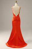 Correas de Espagueti Naranja Sirena Vestido de Fiesta