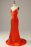 Correas de Espagueti Naranja Sirena Vestido de Fiesta