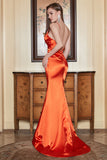 Sirena Tirantes de Espagueti Naranja Vestido de Fiesta