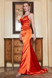 Sirena Tirantes de Espagueti Naranja Vestido de Fiesta