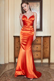 Sirena Tirantes de Espagueti Naranja Vestido de Fiesta