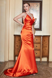 Sirena Tirantes de Espagueti Naranja Vestido de Fiesta