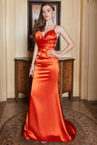 Sirena Tirantes de Espagueti Naranja Vestido de Fiesta