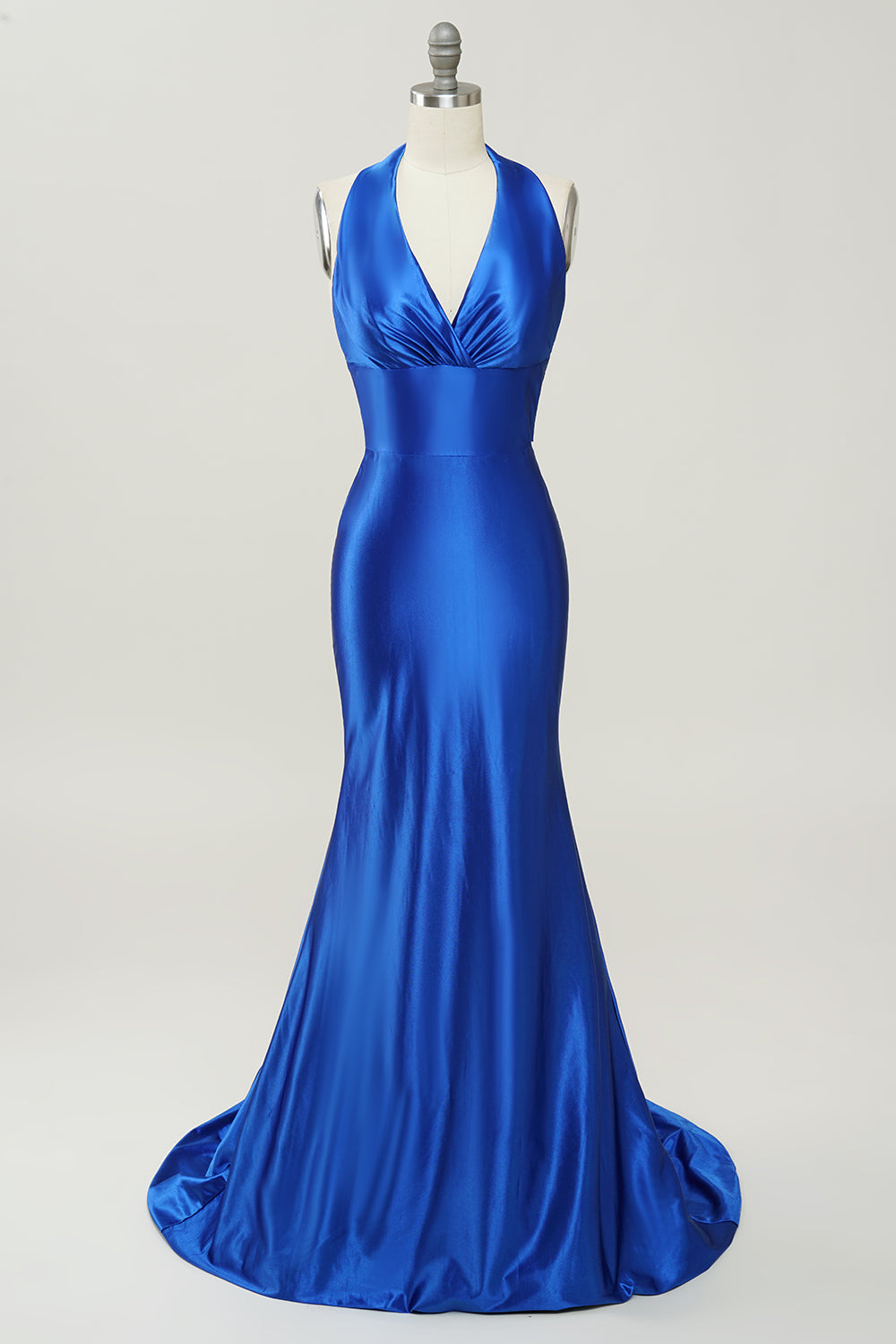Azul Real Halter Vestido de Fiesta Sin Espalda