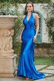 Azul Real Halter Vestido de Fiesta Sin Espalda