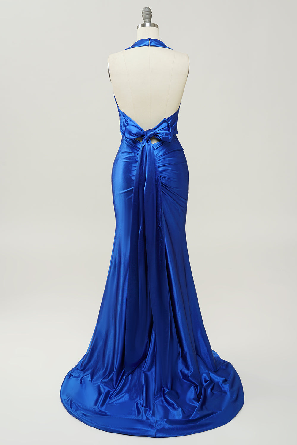Azul Real Halter Vestido de Fiesta Sin Espalda