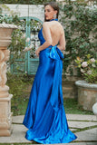 Azul Real Halter Vestido de Fiesta Sin Espalda