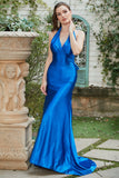 Azul Real Halter Vestido de Fiesta Sin Espalda