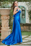 Azul Real Halter Vestido de Fiesta Sin Espalda