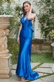 Azul Real Halter Vestido de Fiesta Sin Espalda