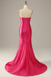 Fucsia Escote Corazón Sirena Vestido de Noche