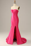 Fucsia Escote Corazón Sirena Vestido de Noche