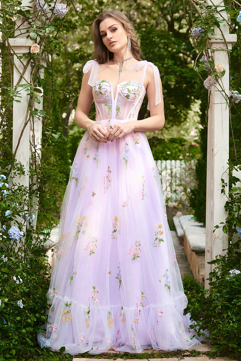 A-Línea Lilac Vestido Largo de Graduación Con Bordado