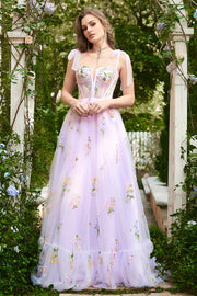 A-Línea Lilac Vestido Largo de Graduación Con Bordado