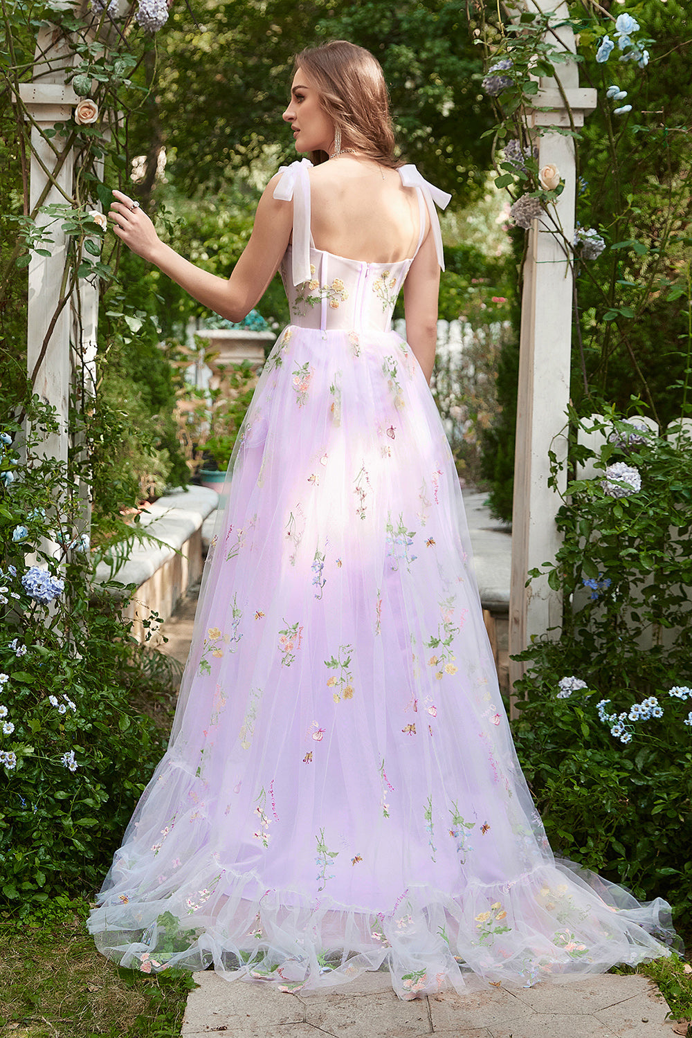 A-Línea Lilac Vestido Largo de Graduación Con Bordado