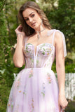 A-Línea Lilac Vestido Largo de Graduación Con Bordado