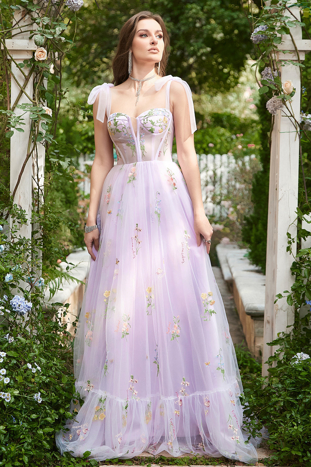 A-Línea Lilac Vestido Largo de Graduación Con Bordado
