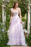 A-Línea Lilac Vestido Largo de Graduación Con Bordado