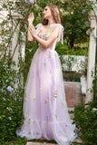 A-Línea Lilac Vestido Largo de Graduación Con Bordado