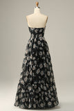 Flor negro hombro descubierto vestido de fiesta
