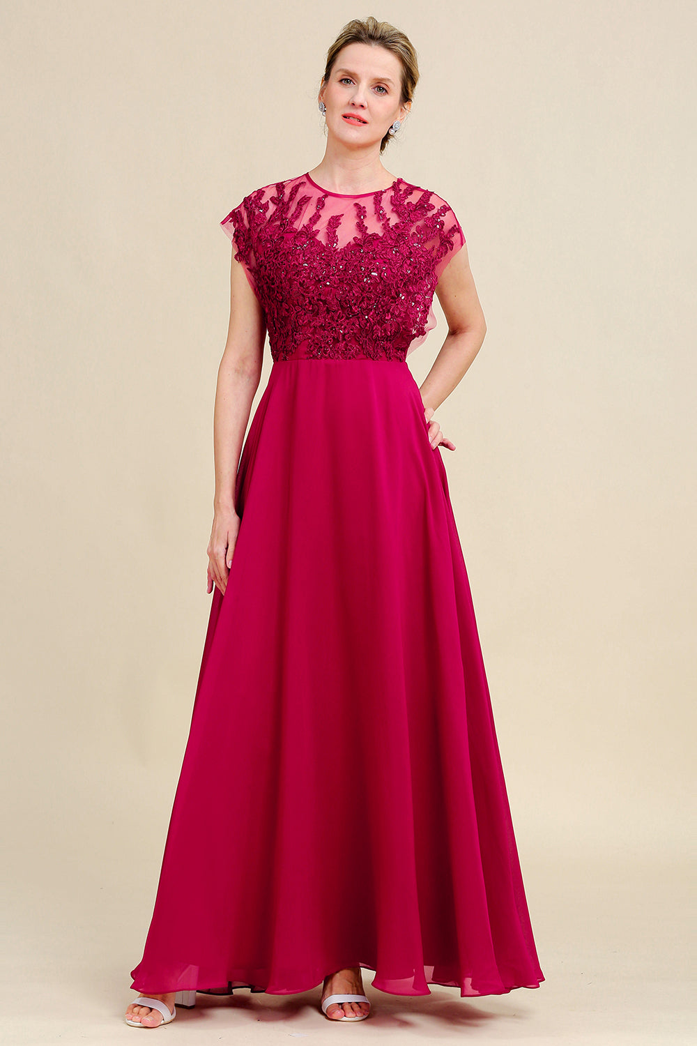 Vestido de Madrina Borgoña A Línea Encaje