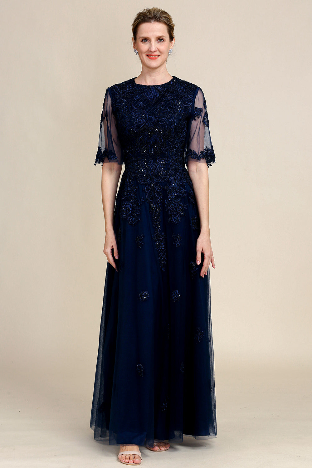 Azul Marino Vestido de Madrina Con Cuentas