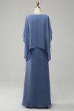 Gris Azul Vestido de Madrina Con Cuentas Batwing Mangas