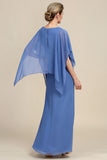 Gris Azul Vestido de Madrina Con Cuentas Batwing Mangas