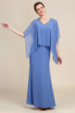 Gris Azul Vestido de Madrina Con Cuentas Batwing Mangas
