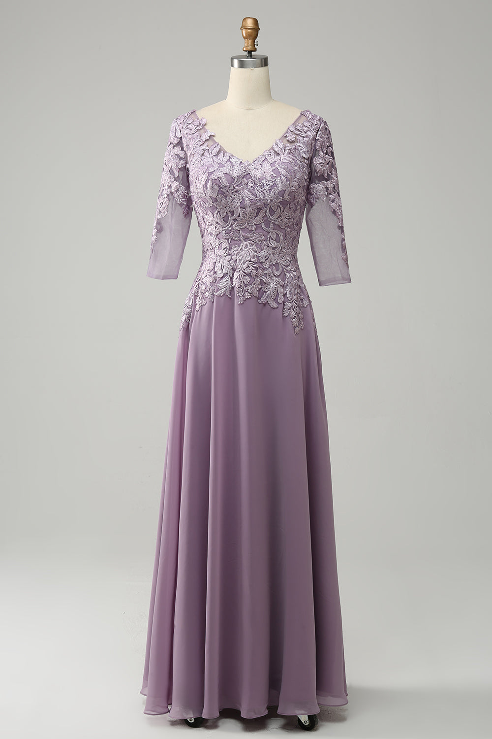 Gris Púrpura Vestido de Madrina Con Encaje