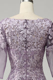 Gris Púrpura Vestido de Madrina Con Encaje