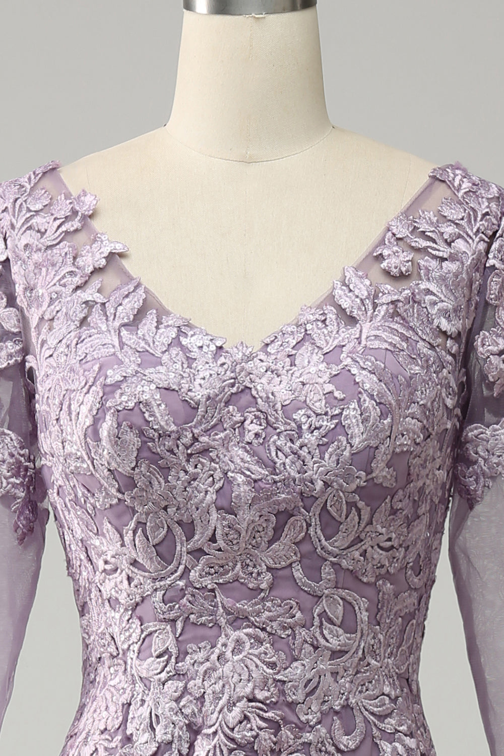 Gris Púrpura Vestido de Madrina Con Encaje