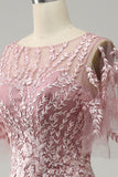 Gris Rosa Sirena Tul Vestido de Madrina con Encaje