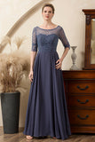 Vestido de Madrina Con Cuentas Azul Gris