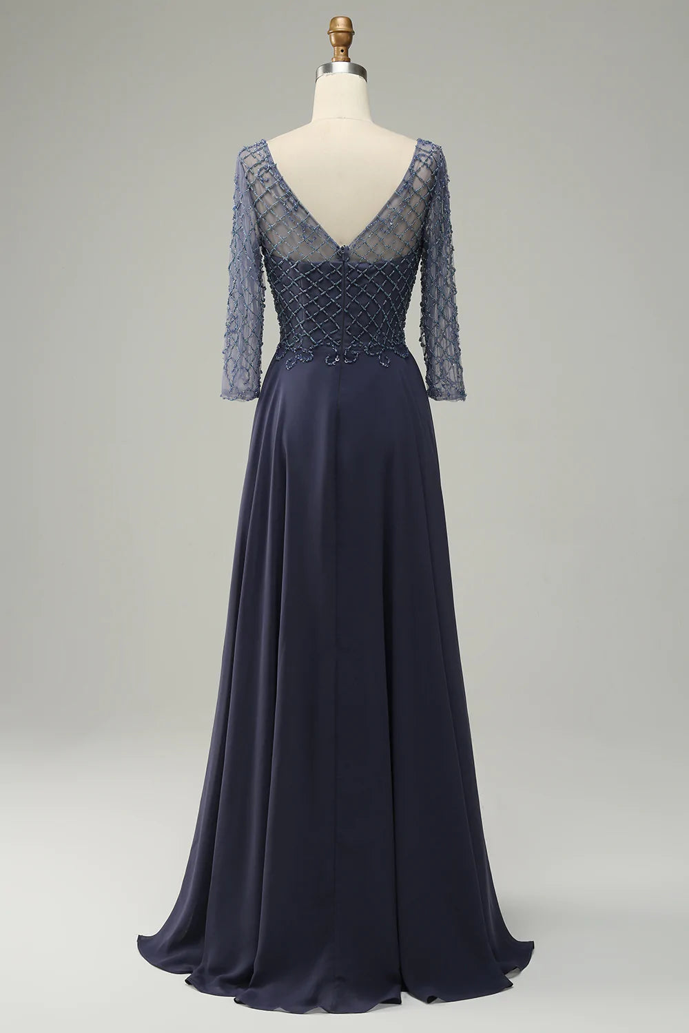 Mangas Largas Vestido de Madrina Gris Azul