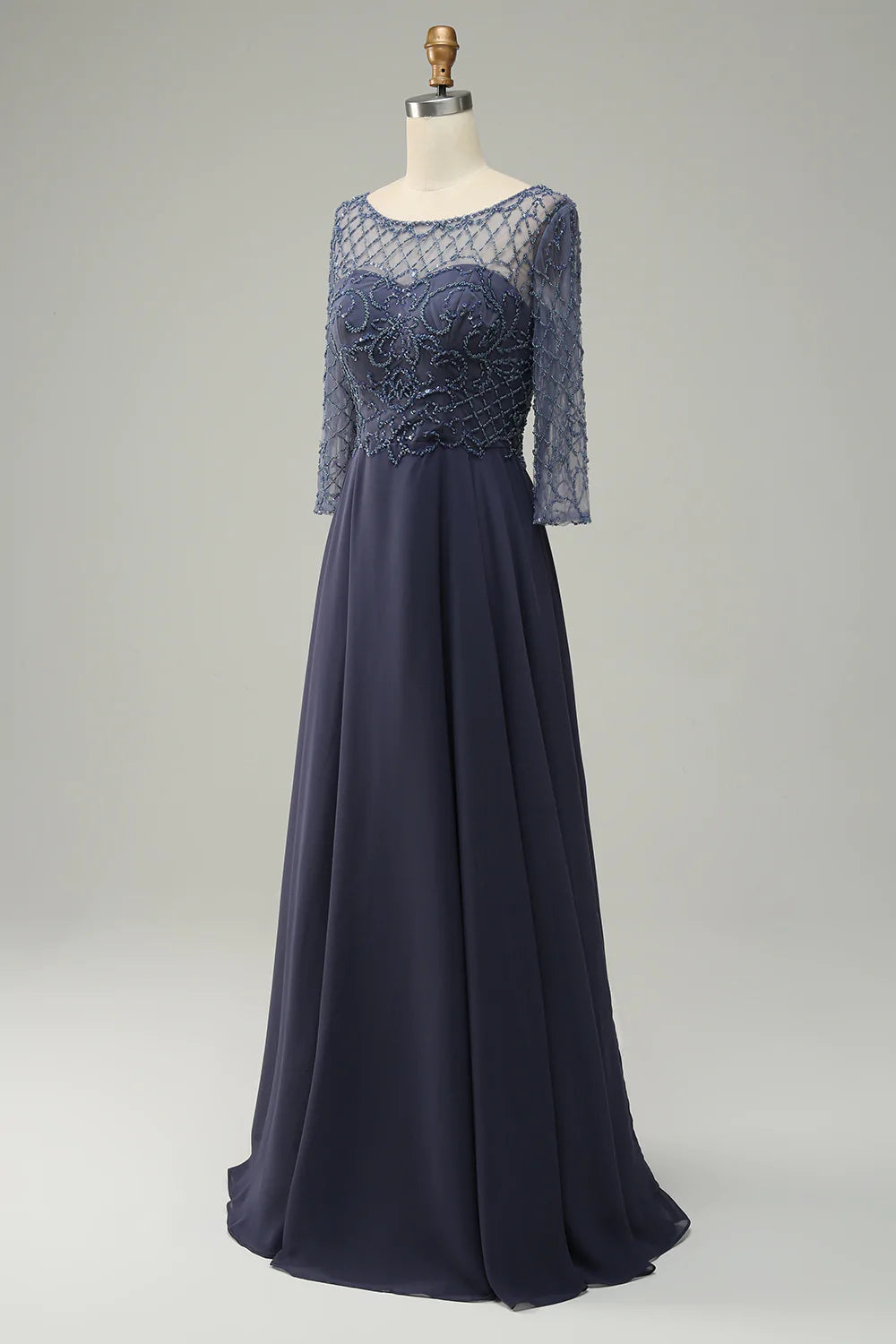 Mangas Largas Vestido de Madrina Gris Azul