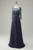 Mangas Largas Vestido de Madrina Gris Azul