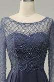 Mangas Largas Vestido de Madrina Gris Azul