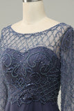 Mangas Largas Vestido de Madrina Gris Azul