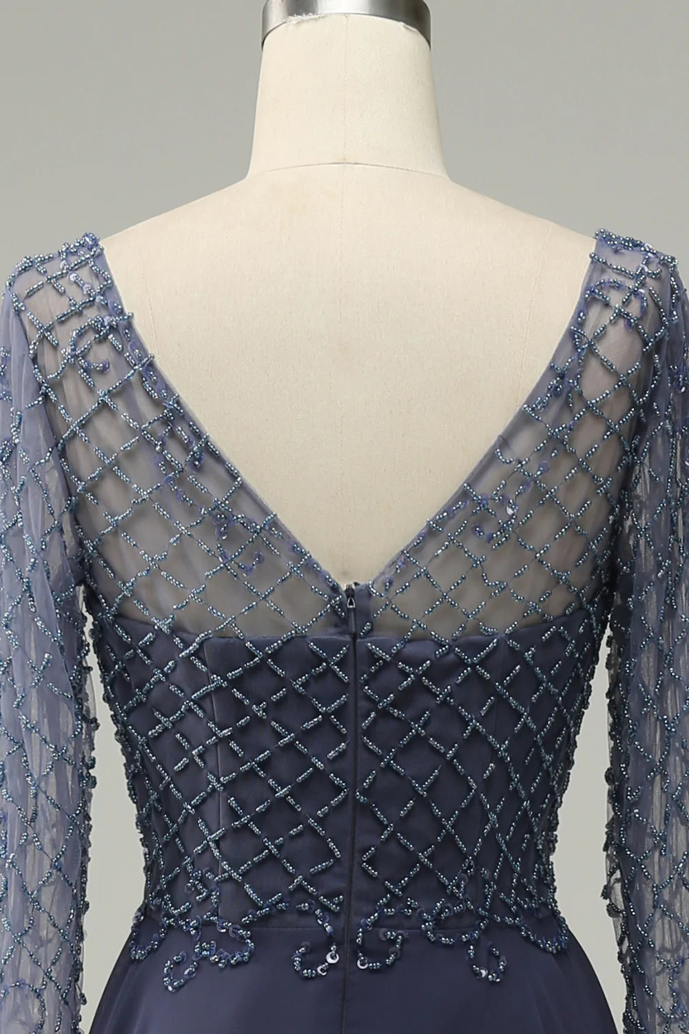 Mangas Largas Vestido de Madrina Gris Azul
