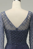 Mangas Largas Vestido de Madrina Gris Azul
