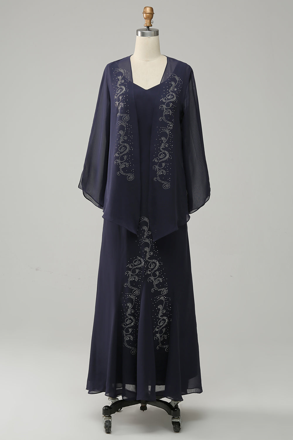 Vestido de Madrina Azul Marino Con Cuentas