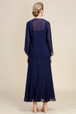 Vestido de Madrina Azul Marino Con Cuentas