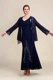 Vestido de Madrina Azul Marino Con Cuentas