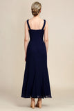 Vestido de Madrina Azul Marino Con Cuentas