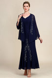 Vestido de Madrina Azul Marino Con Cuentas