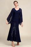 Vestido de Madrina Azul Marino Con Cuentas