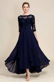 Vestido Asimétrico Azul Marino Con Mangas Largas