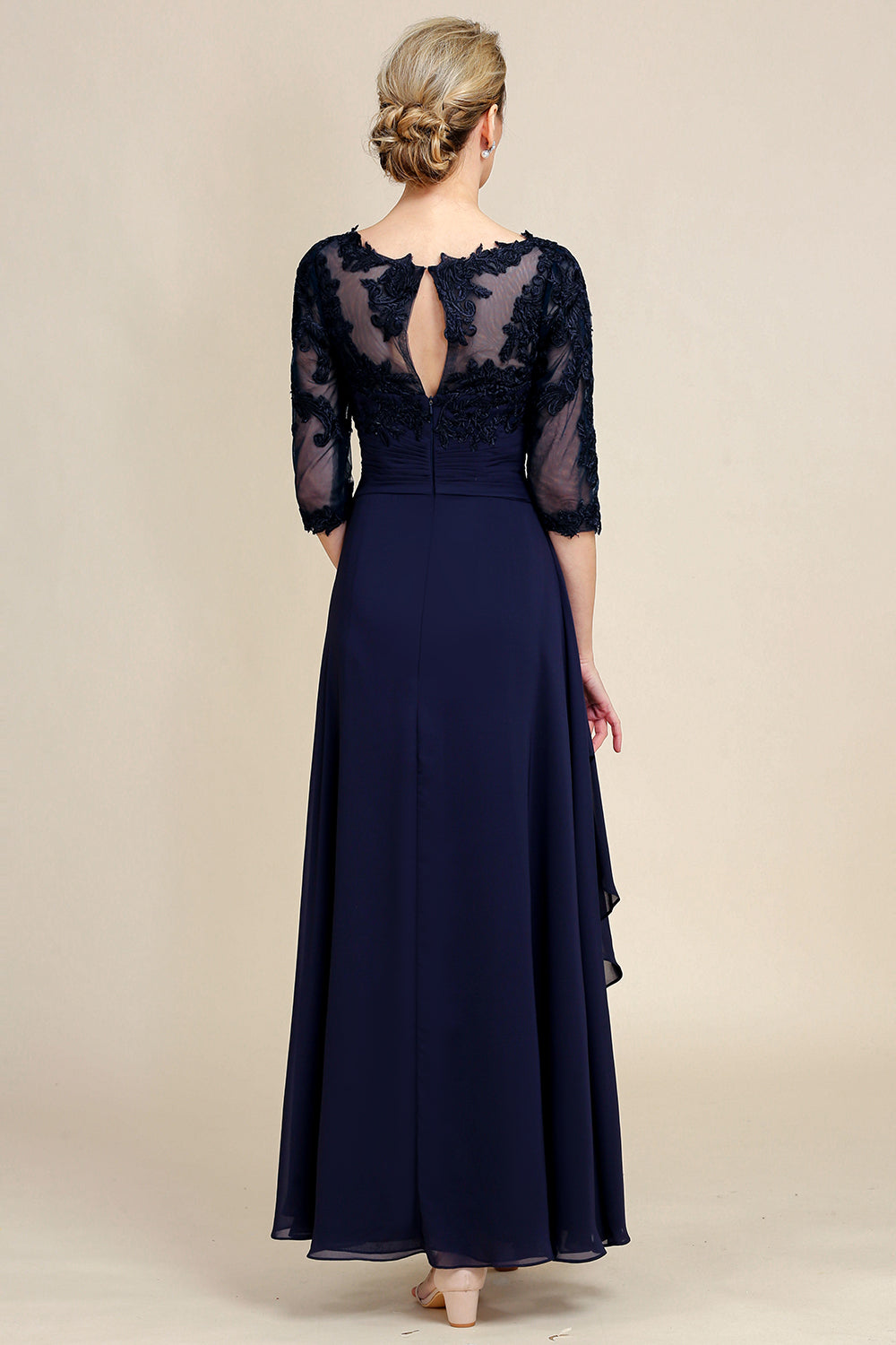 Vestido Asimétrico Azul Marino Con Mangas Largas