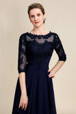 Vestido Asimétrico Azul Marino Con Mangas Largas